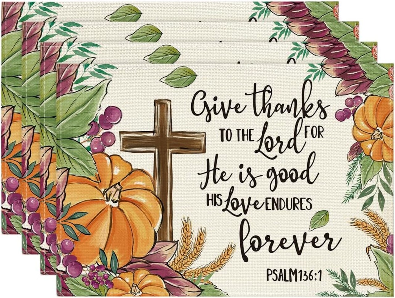 Set of 4 Pumpkin Leaves Grapes Wheat Placemats - 12x18 Inch (Orange/Beige)